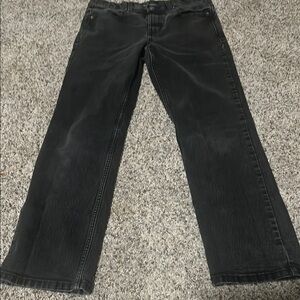 Black Straight-Leg Jeans with Frayed Hem